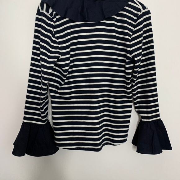 Anne Fontaine Coquillage Striped Bell-Sleeve Ruffle Top - Picture 11 of 16